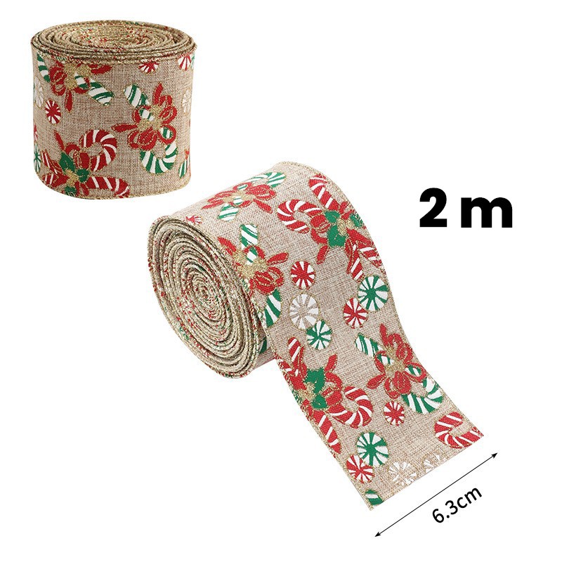 Panglica Decorativa pentru Craciun, Flippy, Ornament pentru Brad de Craciun, Pretreceri, Panglica cu Design Acadele de Craciun, 200 x 6.3 cm, Khaki  - imagine 3