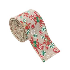 Panglica Decorativa pentru Craciun, Flippy, Ornament pentru Brad de Craciun, Pretreceri, Panglica cu Design Acadele de Craciun, 200 x 6.3 cm, KhakiÂ 