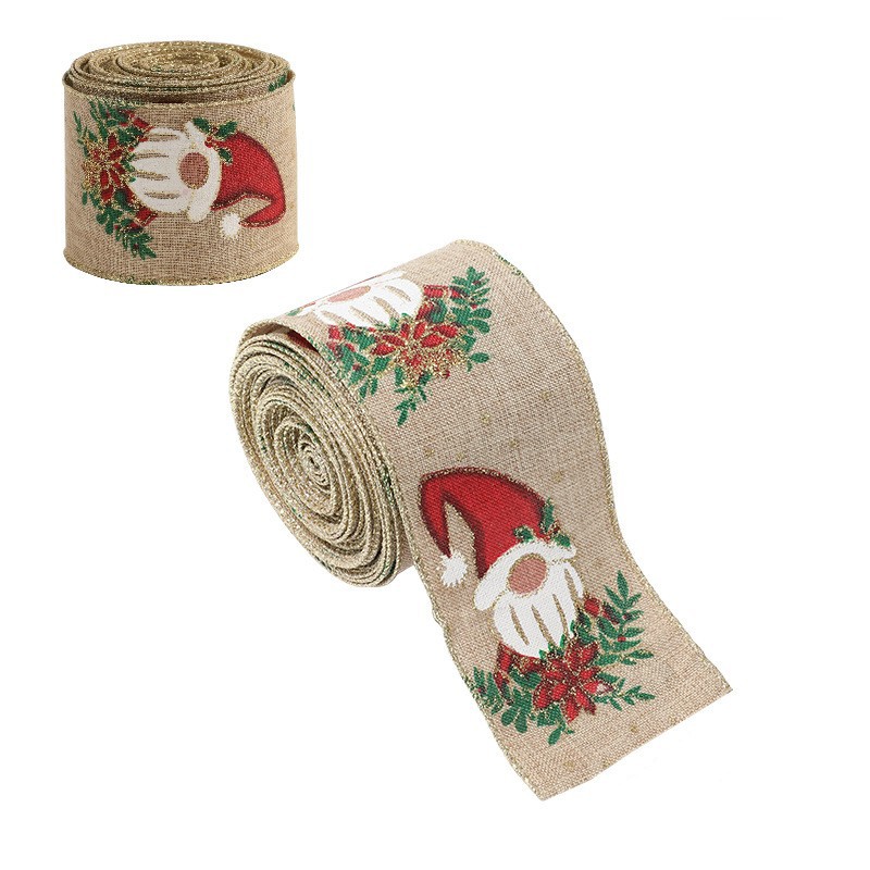 Panglica Decorativa pentru Craciun, Flippy, Ornament pentru Brad de Craciun, Pretreceri, Panglica cu Design Spiridus, 200 x 6.3 cm, Khaki  - imagine 2