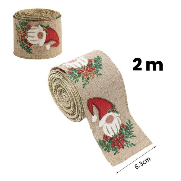Panglica Decorativa pentru Craciun, Flippy, Ornament pentru Brad de Craciun, Pretreceri, Panglica cu Design Spiridus, 200 x 6.3 cm, KhakiÂ  - imagine 3