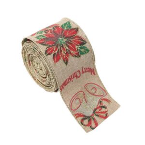 Panglica Decorativa pentru Craciun, Flippy, Ornament pentru Brad de Craciun, Pretreceri, Panglica cu Design Floare Rosie si Merry Christmas, 200 x 6.3 cm, KhakiÂ 