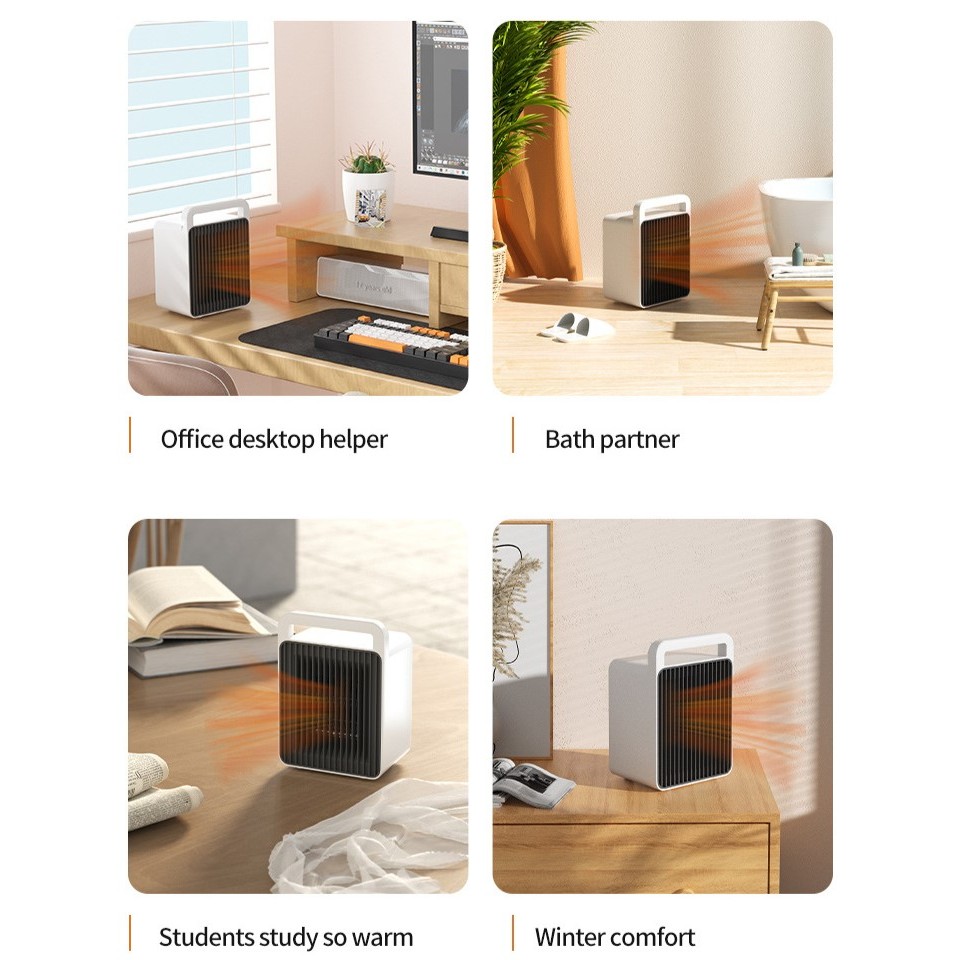 Mini Aeroterma, Flippy, Mini Radiator Electric, Putere 900 W, Buton cu 2 Trepte de Temperatura, Inchidere Automata, cu Maner de Prindere, 15x10.3x21 cm, Alb/ Negru - imagine 4