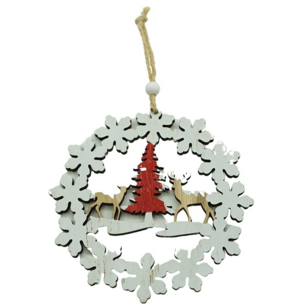 Ornament de brad cerbi cu brad, Flippy, multicolor, lemn, 12 cm - imagine 2