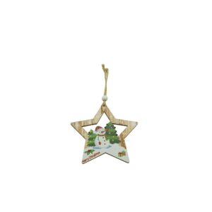 Ornament de brad stea cu om de zapada, Flippy, multicolor, lemn, 9.9 cm