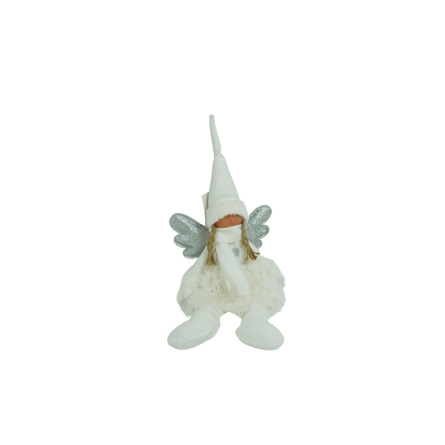 Ornament de Craciun ingeras, Flippy, alb/gri, textil, 51 cm - imagine 2