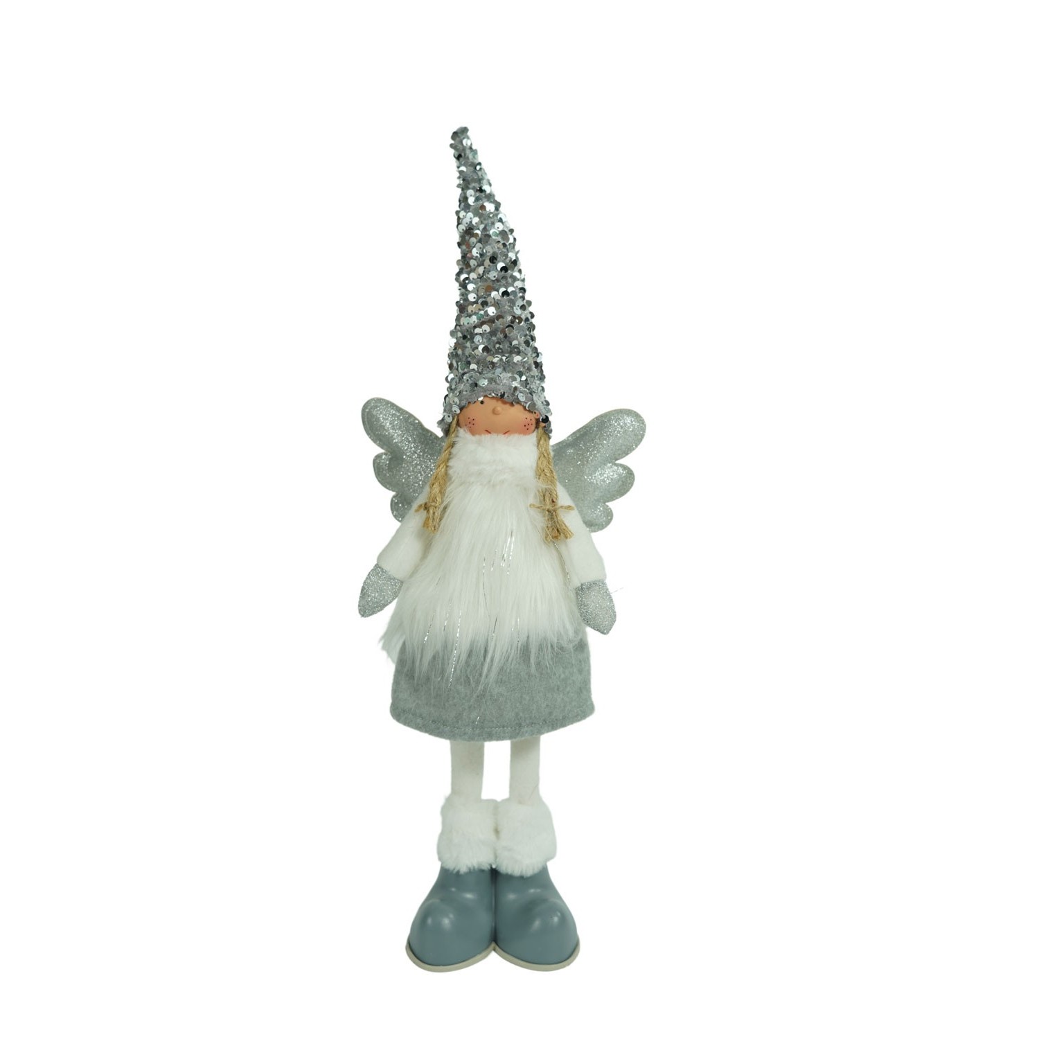 Ornament de Craciun ingeras, Flippy, alb/gri, textil, 53 cm - imagine 2