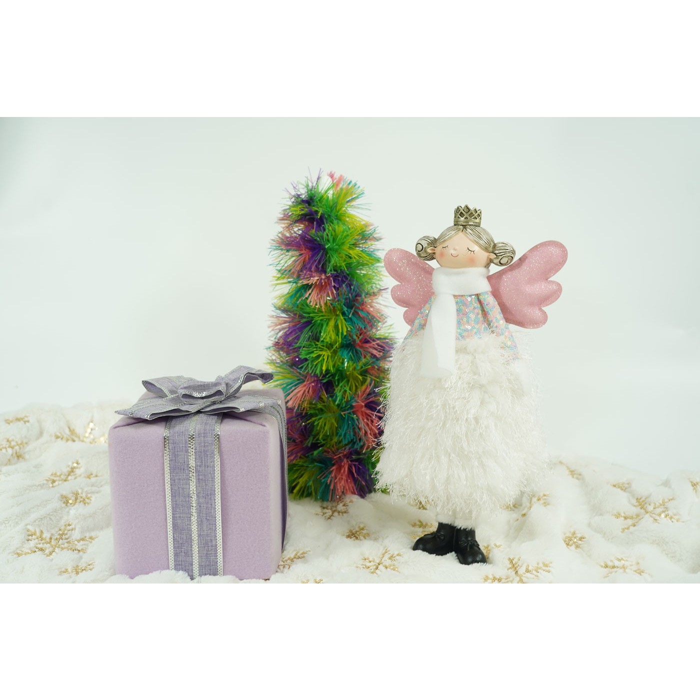 Ornament de Craciun ingeras, Flippy, alb, textil, 26 cm - imagine 4