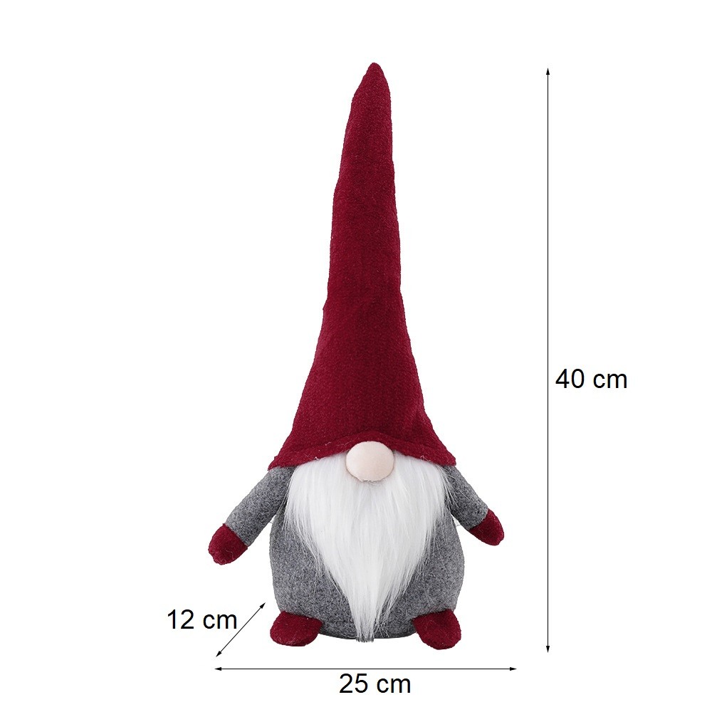 Ornament de Craciun Spiridus, Caciula Rosie, Flippy, Material Textil, 40 cm, Gri - imagine 2