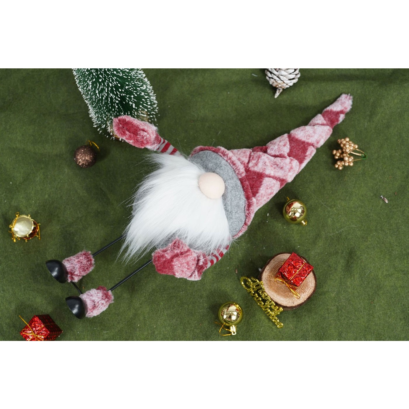 Ornament de Craciun spiridus, Flippy, roz/alb, textil, 55 cm - imagine 3