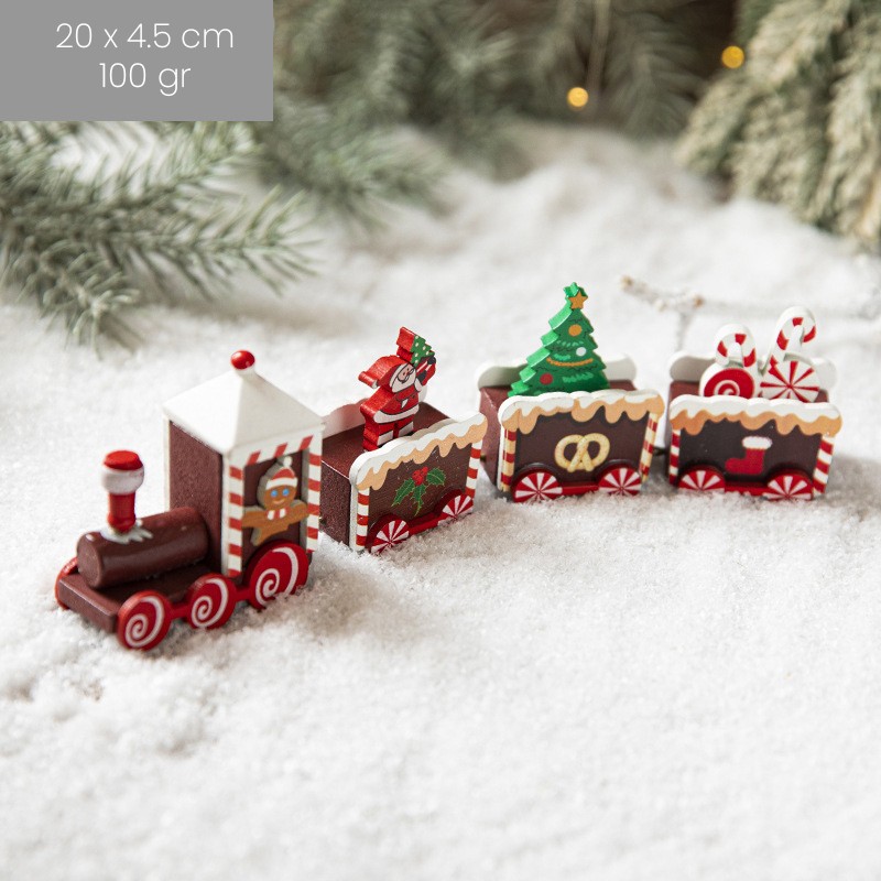 Ornament Decoratiune de Craciun Tren Pictat, Flippy, Tip Ornament Jucarie de Decor pentru Craciun, din Lemn 20 cm, Tren Figurina de Craciun, Maro inchis - imagine 2