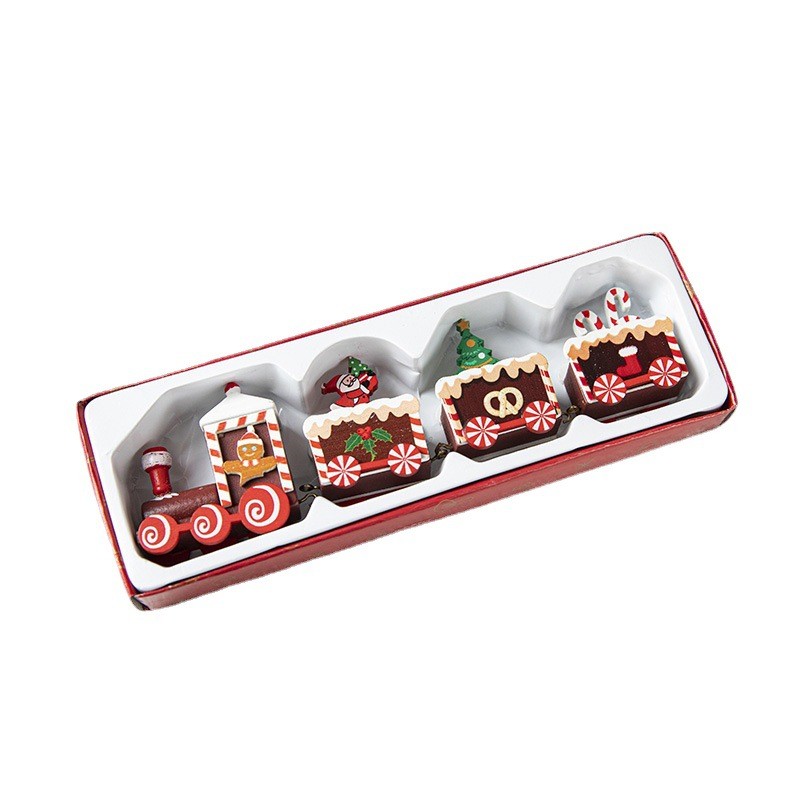 Ornament Decoratiune de Craciun Tren Pictat, Flippy, Tip Ornament Jucarie de Decor pentru Craciun, din Lemn 20 cm, Tren Figurina de Craciun, Maro inchis - imagine 3