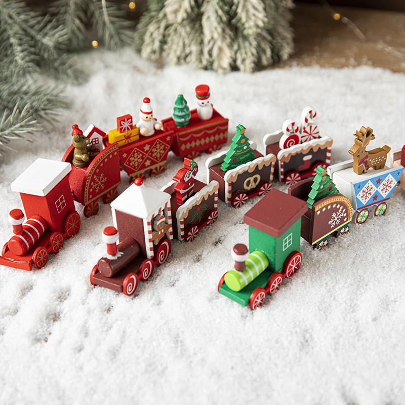 Ornament Decoratiune de Craciun Tren Pictat, Flippy, Tip Ornament Jucarie de Decor pentru Craciun, din Lemn 20 cm, Tren Figurina de Craciun, Maro inchis - imagine 4
