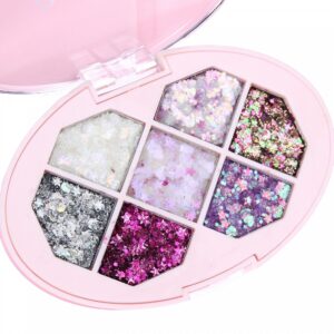 Paleta cu Glitter, Flippy, Varianta 2, 7 Nuante, Pentru Corp si Par, 50 g, Rezistent la Apa, 9.8 x 6.8 cm, Multicolor