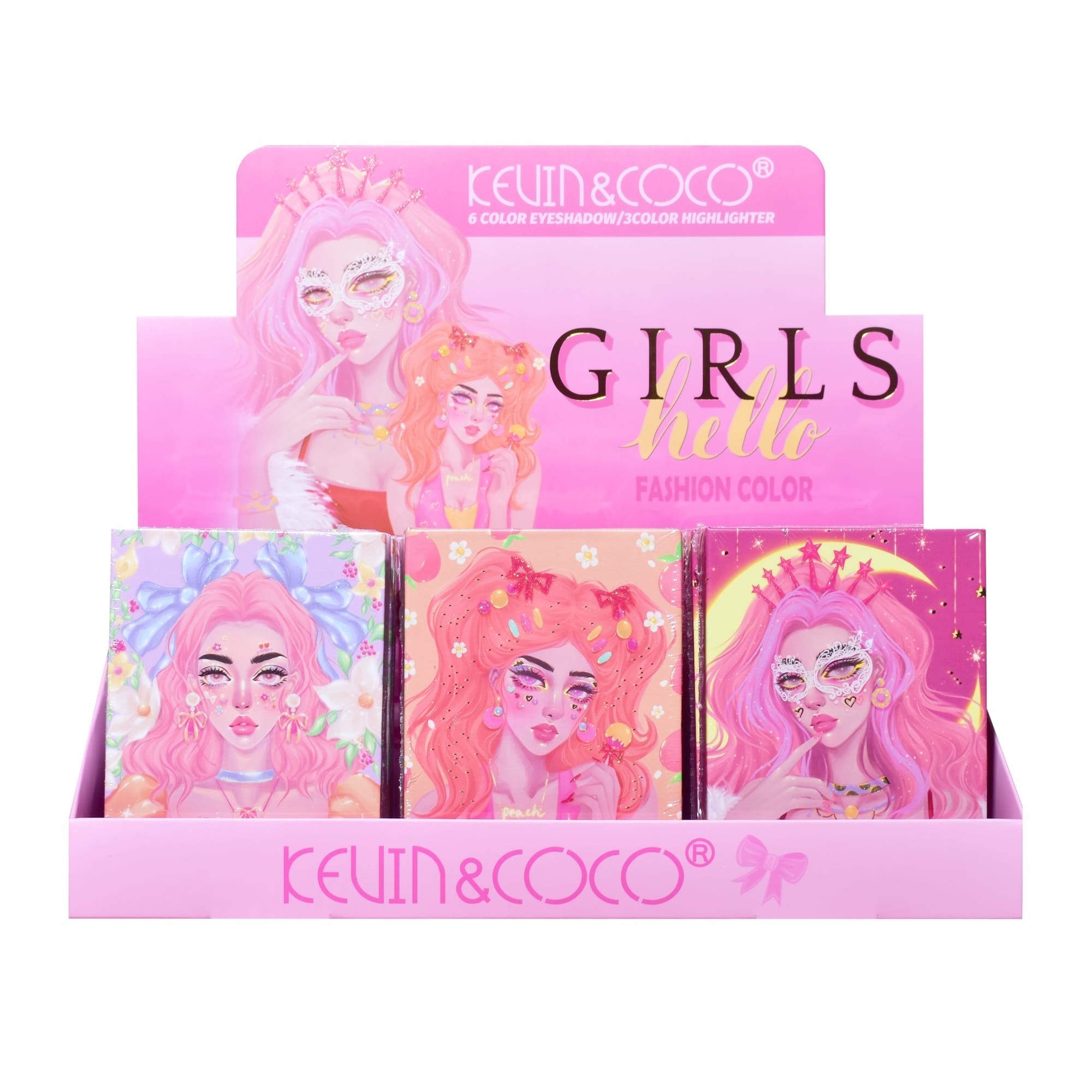 Paleta de Machiaj, KEVIN & COCO, Pink Barbie Girl, Fard de Pleoape, 6 culori, 11.3 x 8.2 x 1.3 cm, Model Quin - imagine 2