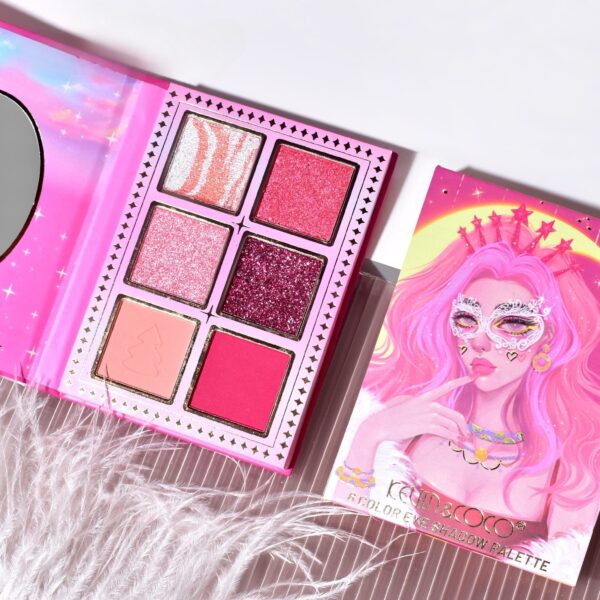 Paleta de Machiaj, KEVIN & COCO, Pink Barbie Girl, Fard de Pleoape, 6 culori, 11.3 x 8.2 x 1.3 cm, Model Quin - imagine 4
