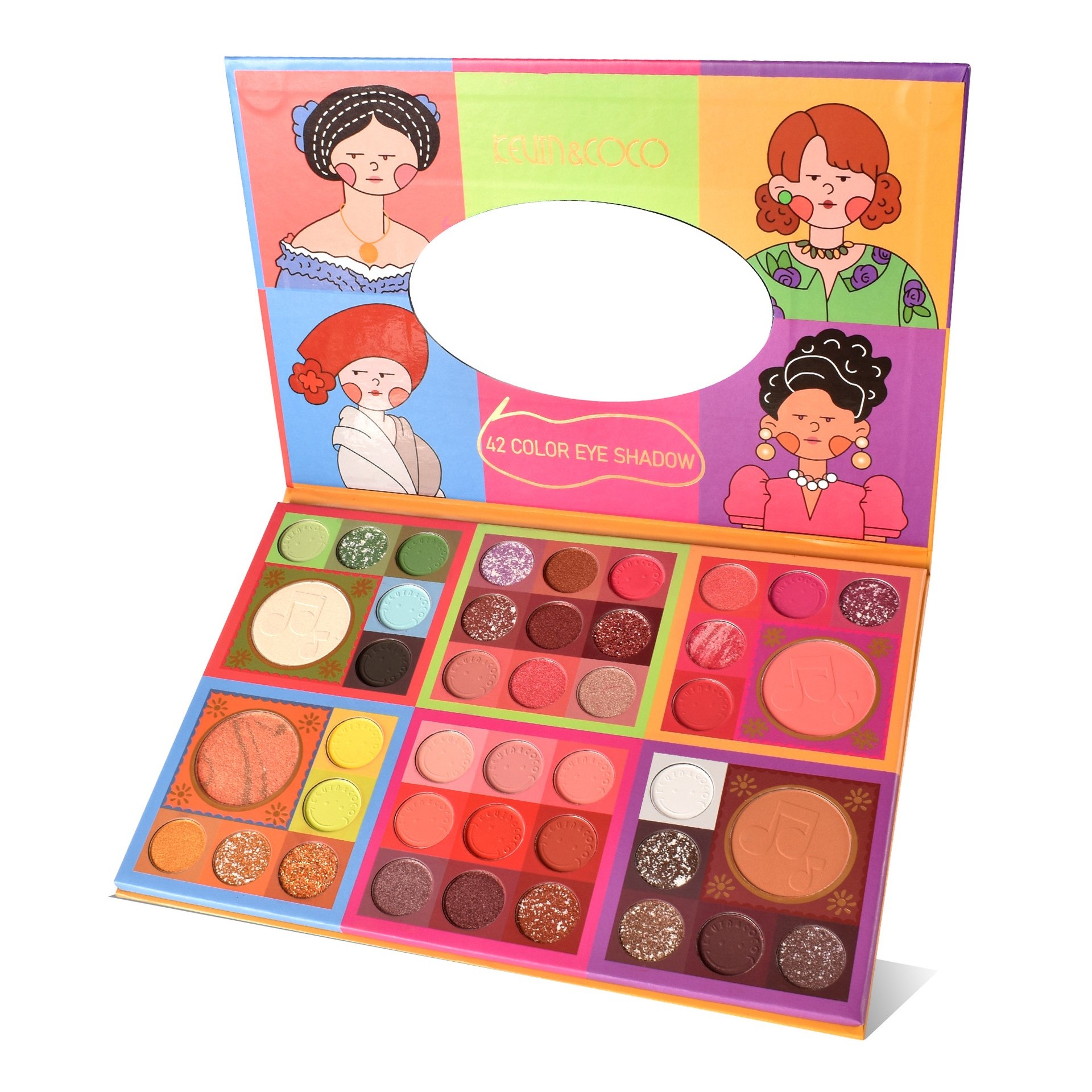 Trusa de machiaj, paleta de farduri Kevin&Coco cu 42 de culori pigmentate, Flippy