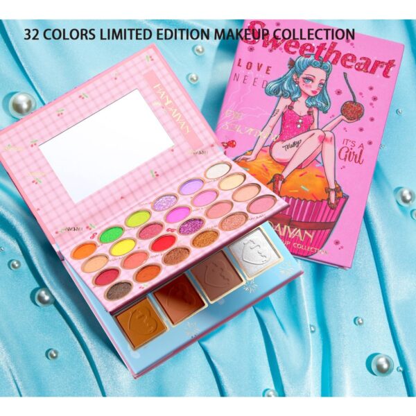 Trusa de machiaj, paleta de farduri , iluminator si blush Sweetheart cu 32 de culori pigmentate, Flippy - imagine 2