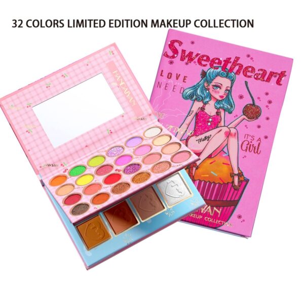 Trusa de machiaj, paleta de farduri , iluminator si blush Sweetheart cu 32 de culori pigmentate, Flippy - imagine 3
