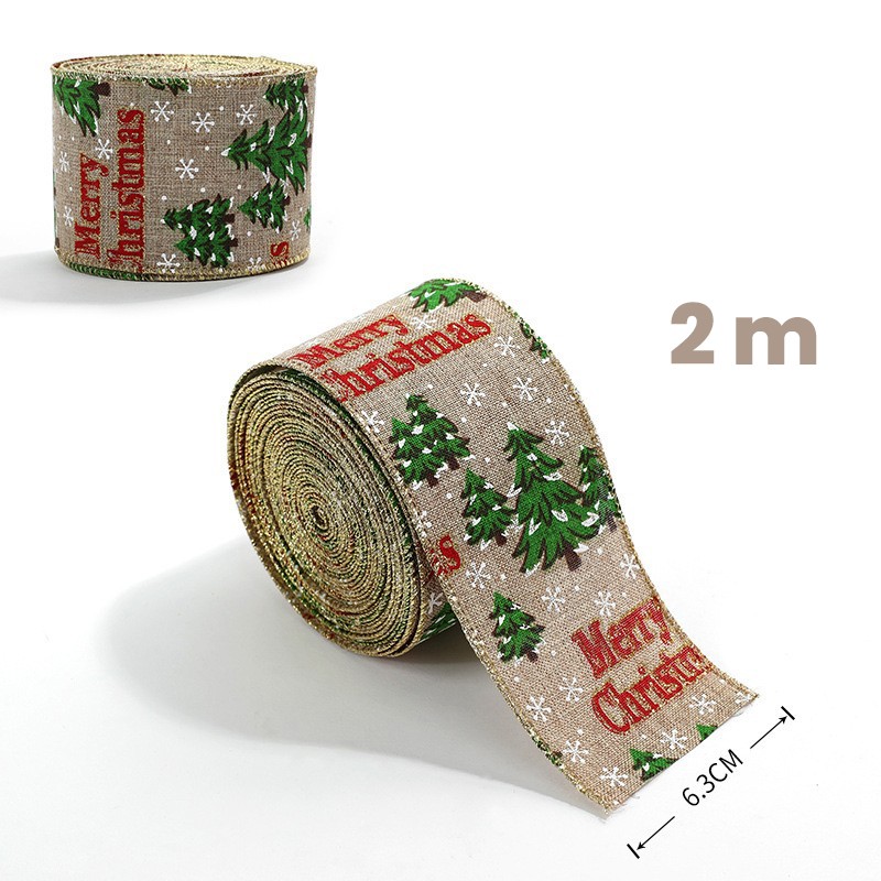 Panglica de Craciun pentru Decor Brad, Flippy, Panglica Decorativa de Craciun pentru Funde, Imprimeu Brazi Merry Christmas, 200 x 6.3 m, Khaki Verde Rosu - imagine 2
