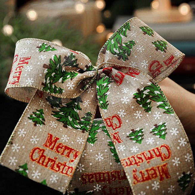 Panglica de Craciun pentru Decor Brad, Flippy, Panglica Decorativa de Craciun pentru Funde, Imprimeu Brazi Merry Christmas, 200 x 6.3 m, Khaki Verde Rosu - imagine 3