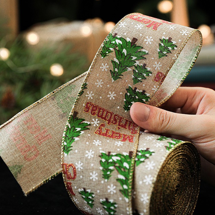 Panglica de Craciun pentru Decor Brad, Flippy, Panglica Decorativa de Craciun pentru Funde, Imprimeu Brazi Merry Christmas, 200 x 6.3 m, Khaki Verde Rosu - imagine 4