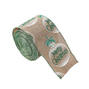 Panglica de Craciun pentru Decor Brad, Flippy, Panglica Decorativa de Craciun pentru Funde, Imprimeu Globulet Merry Christmas, 200 x 6.3 m, Khaki Alb Verde