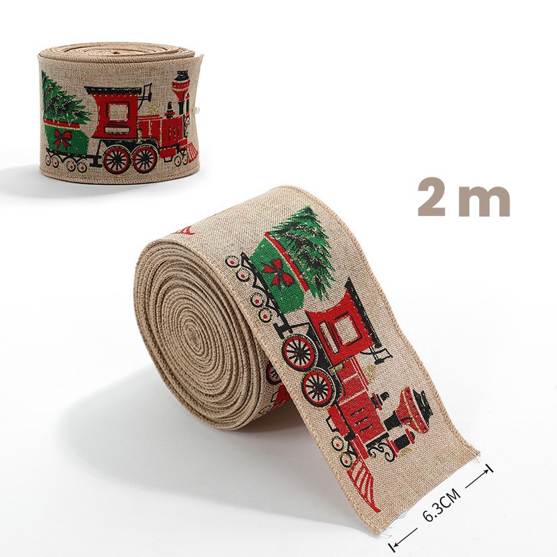 Panglica de Craciun pentru Decor Brad, Flippy, Panglica Decorativa de Craciun pentru Funde, Imprimeu Trenulet, 200 x 6.3 m, Khaki - imagine 2