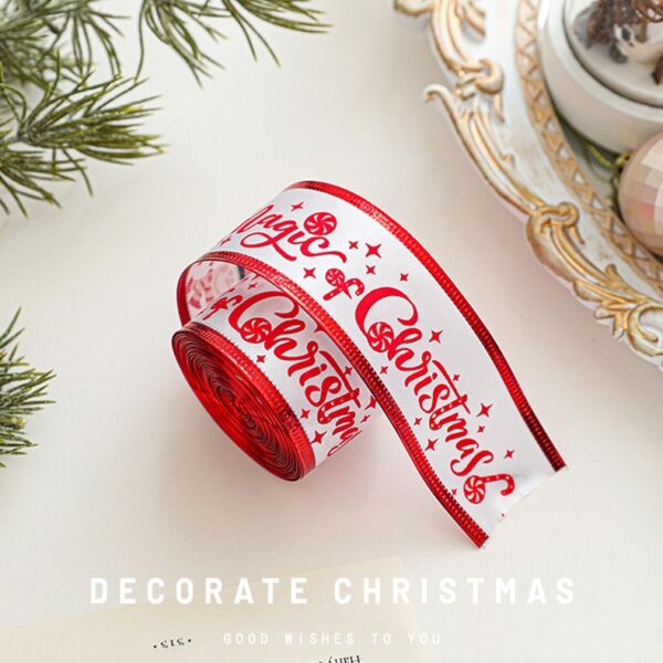 Panglica Decorativa cu Tematica de Craciun, Flippy, Set din 4 bucat + 1 Rulon Ata Rosie Alba, Panglica pentru Cadou de Craciun Brad si Decor, 2 M per bucata, Model HO HO HO, Rosu - imagine 3