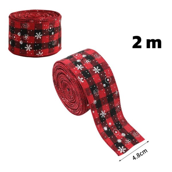 Panglica Decorativa pentru Craciun, Flippy, Ornament pentru Brad de Craciun, Pretreceri, Panglica cu Design Fulgi, 200 x 4.8 cm, Negru Rosu - imagine 2