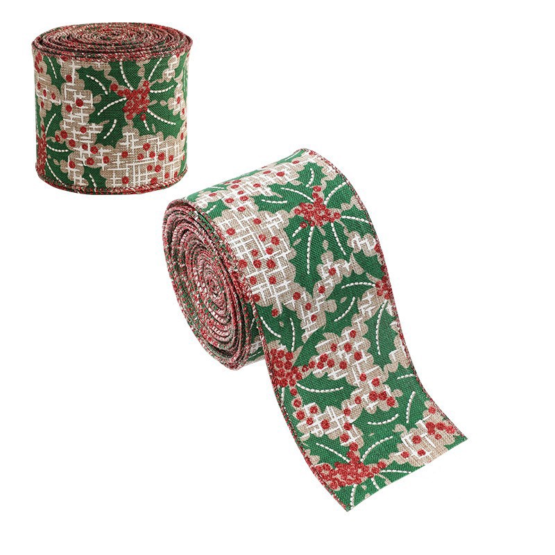 Panglica Decorativa pentru Craciun, Flippy, Ornament pentru Brad de Craciun, Pretreceri, Panglica cu Design Brad de Craciun, 200 x 6.3 cm, Khaki  - imagine 2