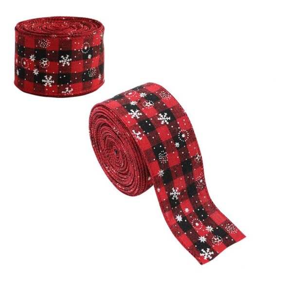 Panglica Decorativa pentru Craciun, Flippy, Ornament pentru Brad de Craciun, Pretreceri, Panglica cu Design Fulgi, 200 x 4.8 cm, Negru Rosu - imagine 3