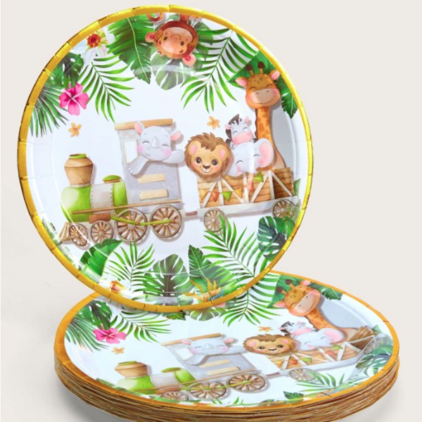 Farfurii Cartonate pentru Petreceri, Flippy, Farfurii Cartonate de unica Folosinta pentru Zile de Nastere, Model Safari cu Animale, set 10 buc, Diametru 18 cm, Multicolor - imagine 2