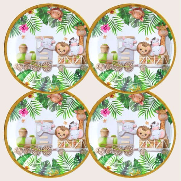 Farfurii Cartonate pentru Petreceri, Flippy, Farfurii Cartonate de unica Folosinta pentru Zile de Nastere, Model Safari cu Animale, set 10 buc, Diametru 18 cm, Multicolor - imagine 4