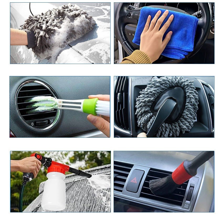 Set 26 Accesorii pentru Curatare Auto, Flippy, din PP si Microfibra, Interior/Exterior, 30.5 x 27.5 x 16 cm, Galben/Negru - imagine 3