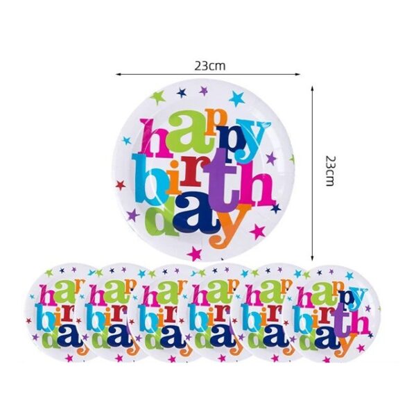 Set 6 Farfurii Unica Folosinta, Flippy, Imprimeu Happy Birthday, din Carton, Diametru 23 cm, Multicolor - imagine 3