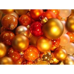 Set 6 globulete portocaliu cu flori arigintii - glitter - 6cm