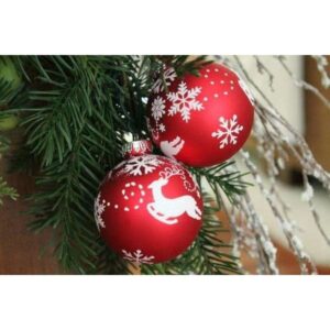 Set 6 globulete rosu cu alb - mat - 7cm