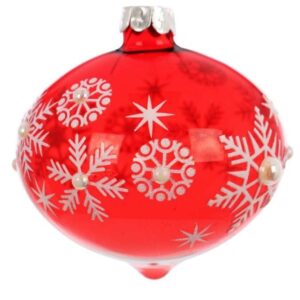 Set 6 ornamente rosu cu auriu - shiny, glitter - 6.5cm