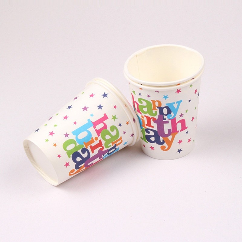 Set 6 Pahare, Flippy, Imprimeu Happy Birthday, din Carton, 7.5 x 7.8 cm, Multicolor - imagine 2