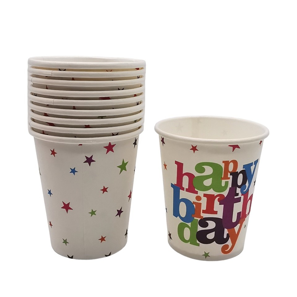 Set 6 Pahare, Flippy, Imprimeu Happy Birthday, din Carton, 7.5 x 7.8 cm, Multicolor - imagine 3