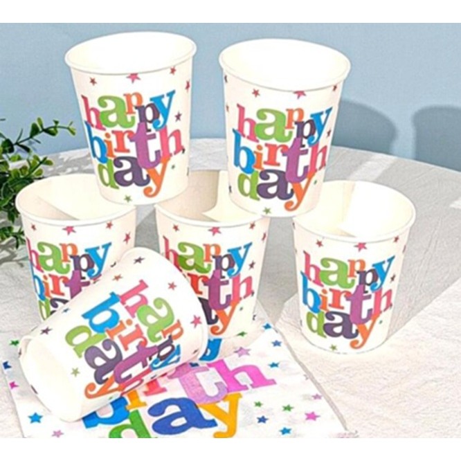 Set 6 Pahare, Flippy, Imprimeu Happy Birthday, din Carton, 7.5 x 7.8 cm, Multicolor - imagine 4