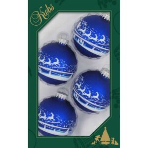 Set 8 globulete albastru cu rosu si alb - glitter - 6cm