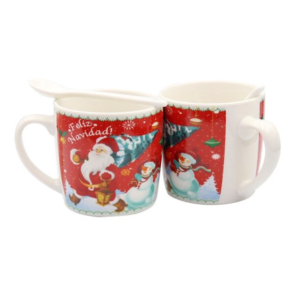 Set cana ceramica cu lingurita Flippy, 200 ml, tematica Mos Craciun, rosu - imagine 3