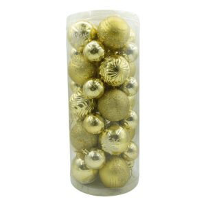 Set de 36 ornamente de brad, Flippy, de tip Glob, Auriu, cu Ã¸ de 6 cm, din plastic, cu finisaj sclipitor , cutie  14  cm lungime x 32  cm inaltime x 14  cm adancime