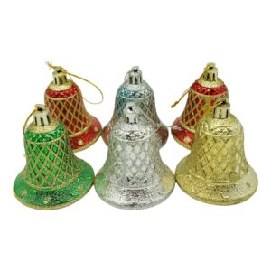 Set de 6 ornamente de brad, Flippy, de tip Clopotel, Multicolor, cu Ã¸ de 5.5 cm, din plastic, cu finisaj sclipitor , cutie  22  cm lungime x 6.7  cm inaltime x 5  cm adancime