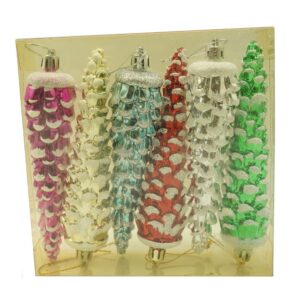 Set de 6 ornamente de brad, Flippy, de tip Con de brad, Multicolor, cu Ã¸ de 3*3 cm, din plastic, cu finisaj sclipitor , cutie  14  cm inaltime x 14.7  cm lungime x 3.5  cm adancime
