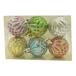 Set de 6 ornamente de brad, Flippy, de tip Glob, Multicolor, cu Ã¸ de 4 cm, din plastic, cu finisaj sclipitor , cutie  12  cm inaltime x 8  cm lungime x 4  cm adancime