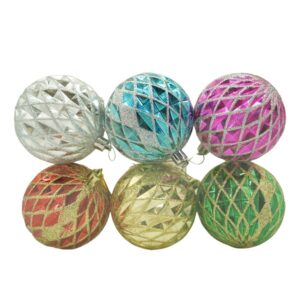 Set de 6 ornamente de brad, Flippy, de tip Glob, Multicolor, cu Ã¸ de 8 cm, din plastic, cu finisaj sclipitor , cutie  24  cm inaltime x 16  cm lungime x 8  cm adancime