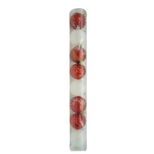 Set de 7 ornamente de brad, Flippy, de tip Glob, Alb/Rosu, cu Ã¸ de 6 cm, din plastic, cu finisaj sclipitor , cutie  6  cm lungime x 40  cm inaltime x 6  cm adancime