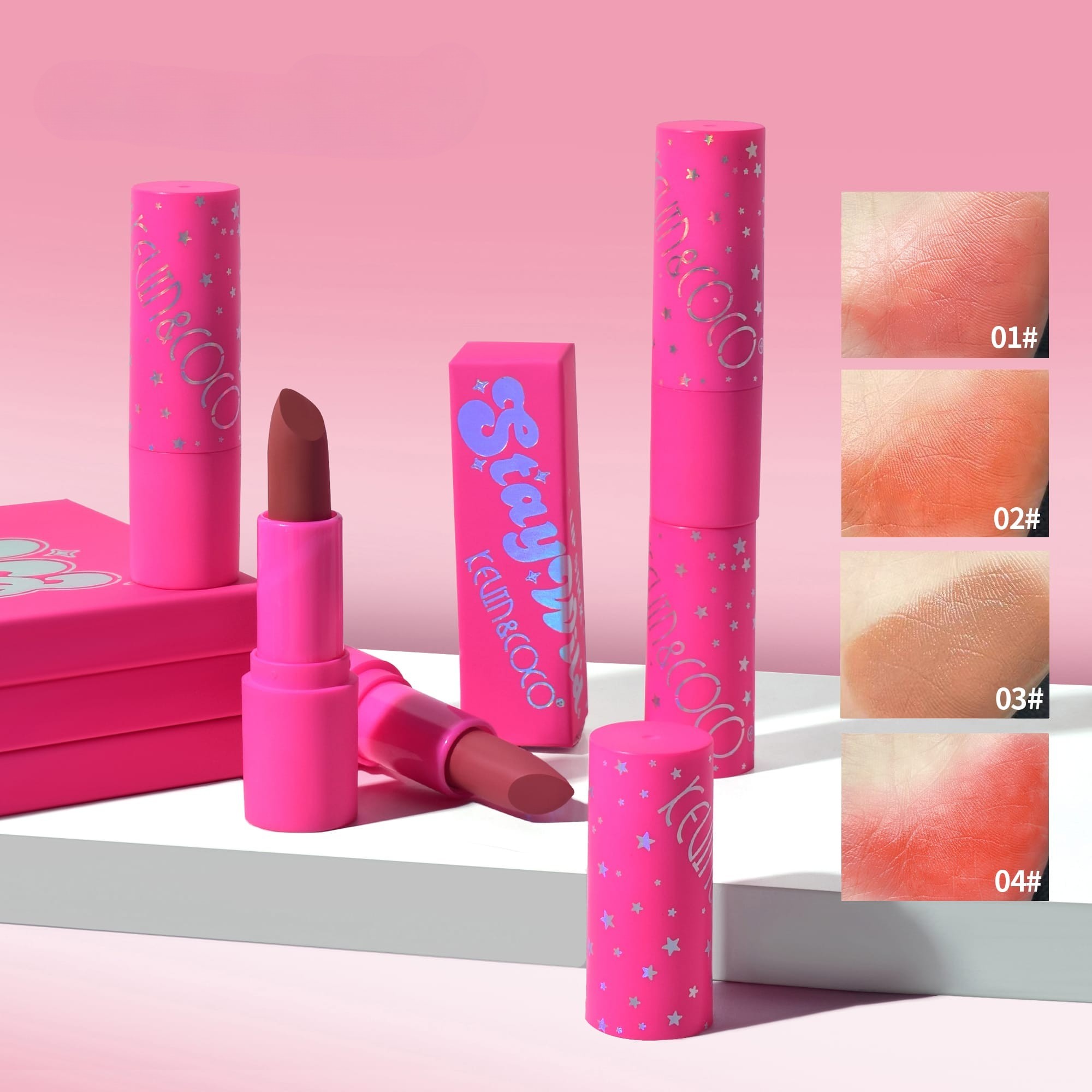 Set 4 Bucati Ruj de Buze, KEVIN & COCO, Stay Wild, Lip Stick, 8 x 2.3 x 2.3 cm - imagine 2